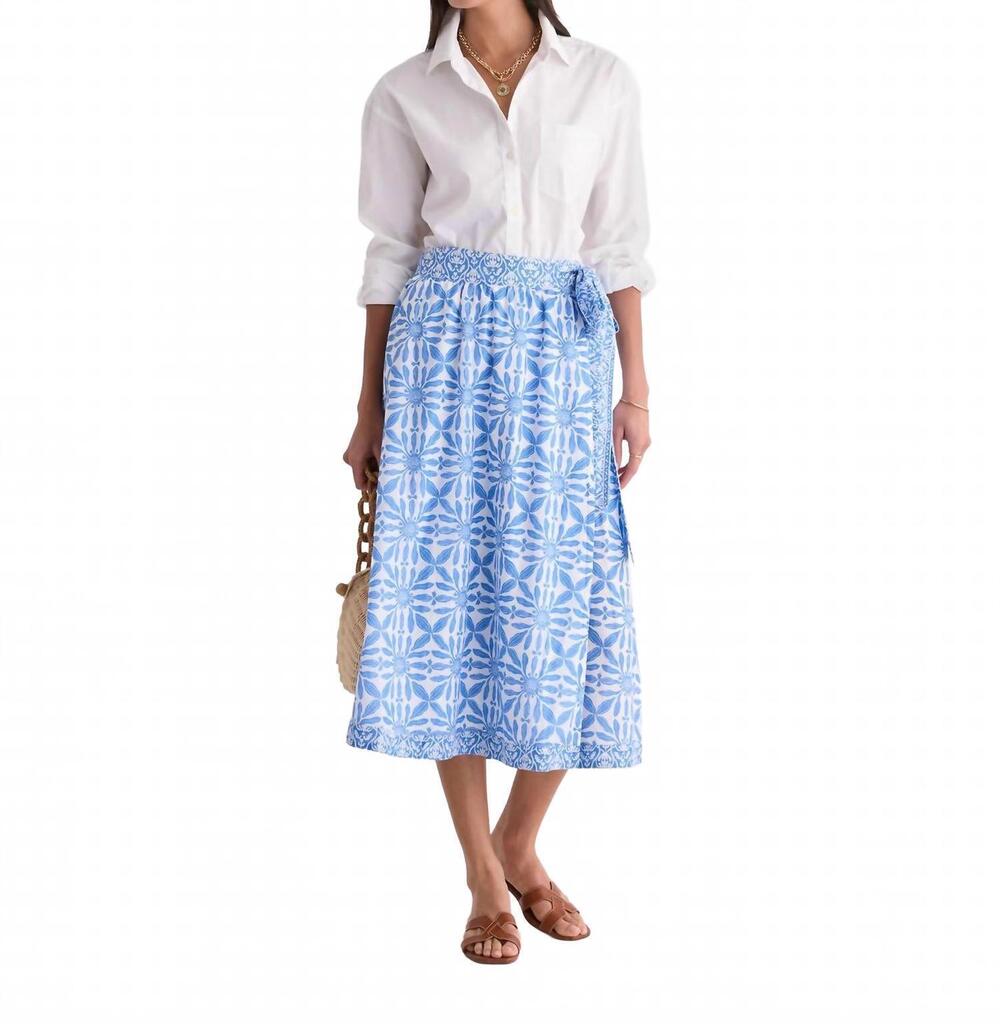 NEW VINEYARD VINES wren wrap midi skirt in haven tile blue